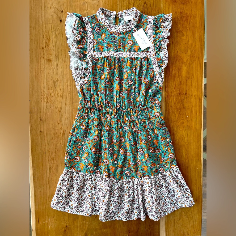 Universal Thread Tiered Flutter Sleeve Green Orange Purple Cream Dress